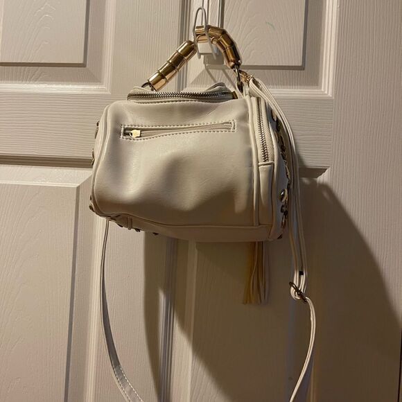 Off white small barrel Satchel/crossbody bag rose gold studs & jewels accents - Picture 9 of 16